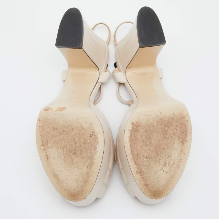 Pre Owned Fendi Beige Leather Block Heel Ankle Strap Sandals Size 39