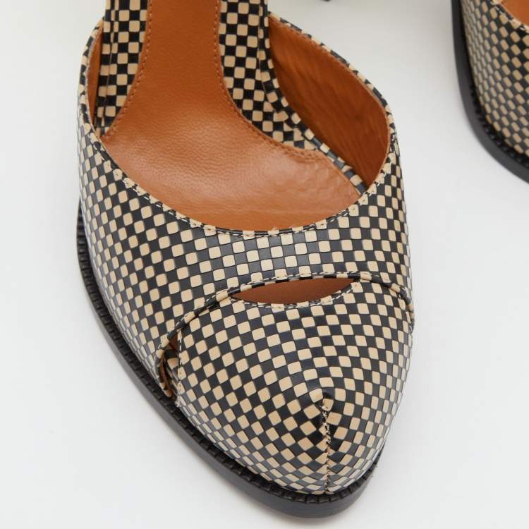 Pre Owned Fendi Two Tone Checkered Leather Ankle Strap Pumps Size 40