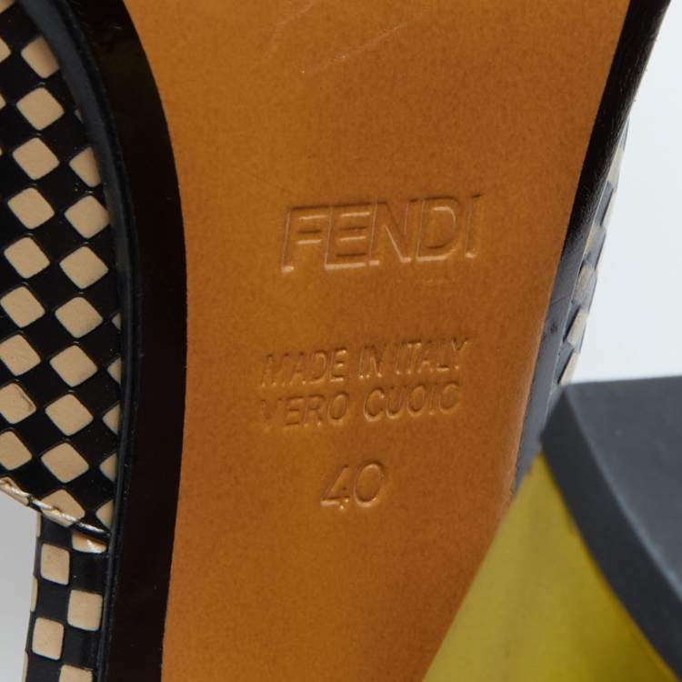 Pre Owned Fendi Two Tone Checkered Leather Ankle Strap Pumps Size 40