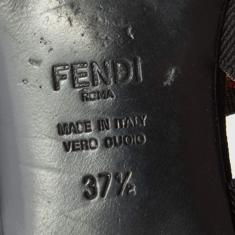 Pre Owned Fendi Brown/Black Zucca Mesh and Leather Colibri Slingback Flats Size 37.5