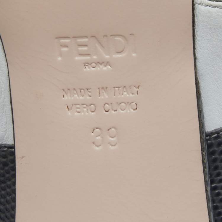 Pre Owned Fendi Tricolor Leather and Embossed Lizard Monster Eye Ankle Strap Sandals Size 39