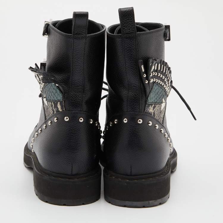 Pre Owned Fendi Black Leather Embellished Buckle Ankle Boots Size 39