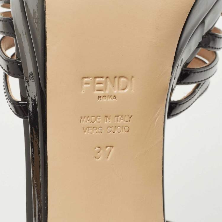 Pre Owned Fendi Black Patent Leather Strappy Platform Ankle Strap Sandals Size 37