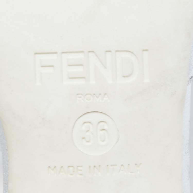 Pre Owned Fendi Silver Leather T-Strap Pumps Size 36