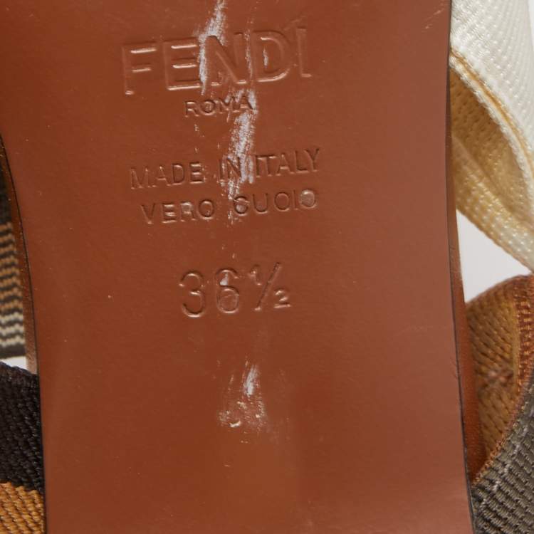 Pre Owned Fendi Brown Leather and Zucca PVC Colibri Slingback Pumps Size 36.5