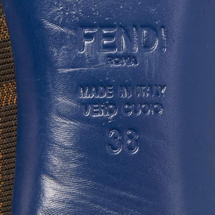 Pre Owned Fendi Brown Tobacco Zucca Canvas And Lizard Embossed Leather Bow Block Heel Pumps Size 38