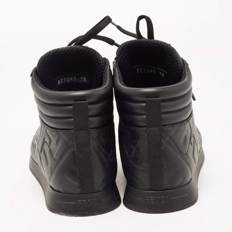 Pre Owned Fendi Black Leather FF High Top Sneakers Size 38