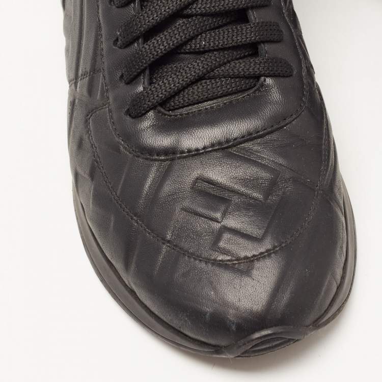 Pre Owned Fendi Black Leather FF High Top Sneakers Size 38