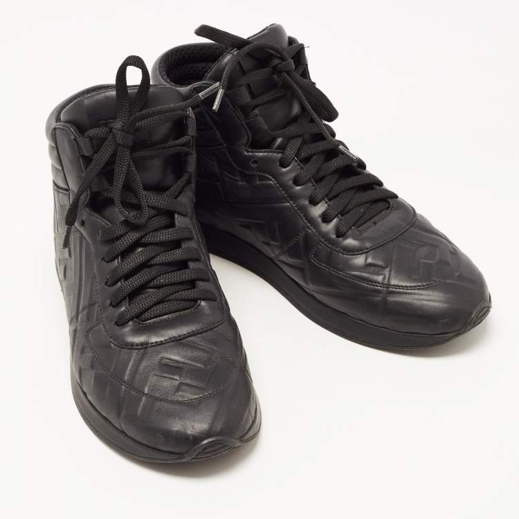 Pre Owned Fendi Black Leather FF High Top Sneakers Size 38