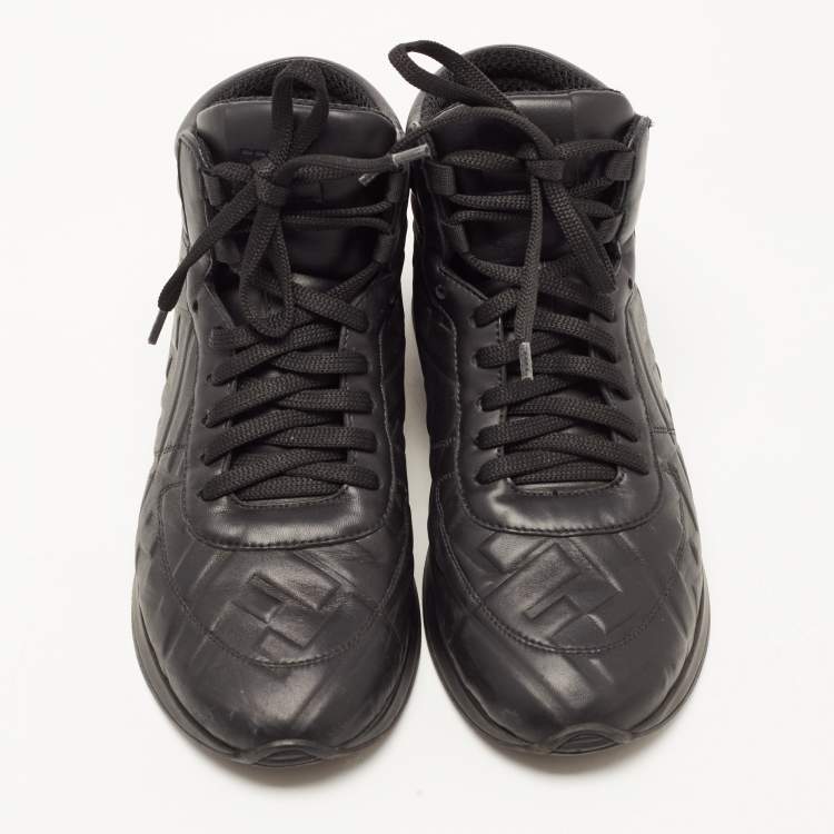 Pre Owned Fendi Black Leather FF High Top Sneakers Size 38