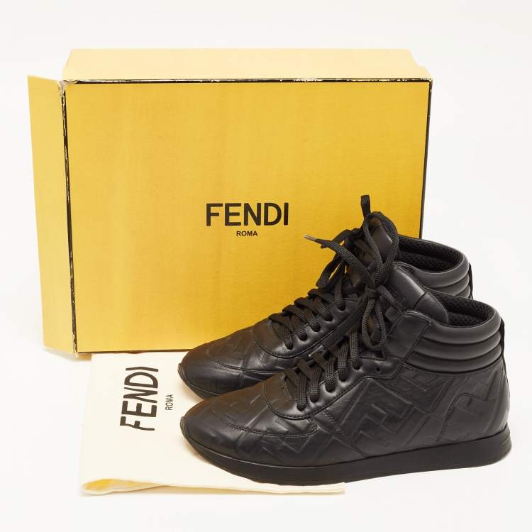 Pre Owned Fendi Black Leather FF High Top Sneakers Size 38