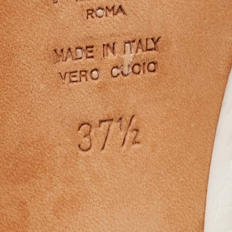 Pre Owned Fendi White Croc Embossed Leather Block Heel Slide Sandals Size 37.5