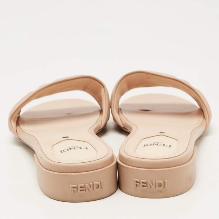 Pre Owned Fendi Beige Leather FF Flat Slides Size 39