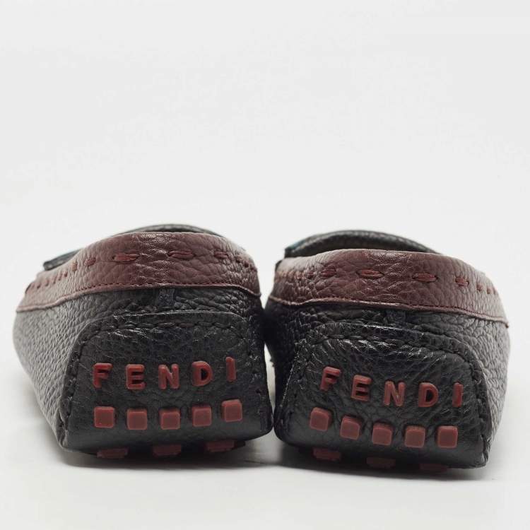 Pre Owned Fendi Black/Burgundy Leather Monster Eye Loafers Size 40