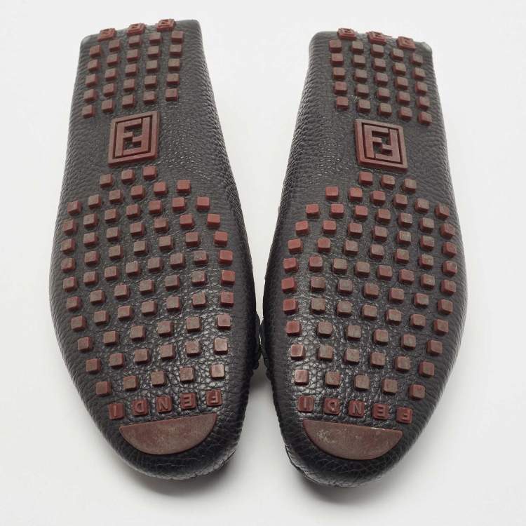 Pre Owned Fendi Black/Burgundy Leather Monster Eye Loafers Size 40
