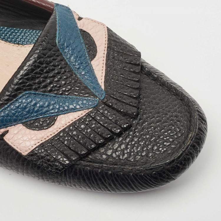 Pre Owned Fendi Black/Burgundy Leather Monster Eye Loafers Size 40