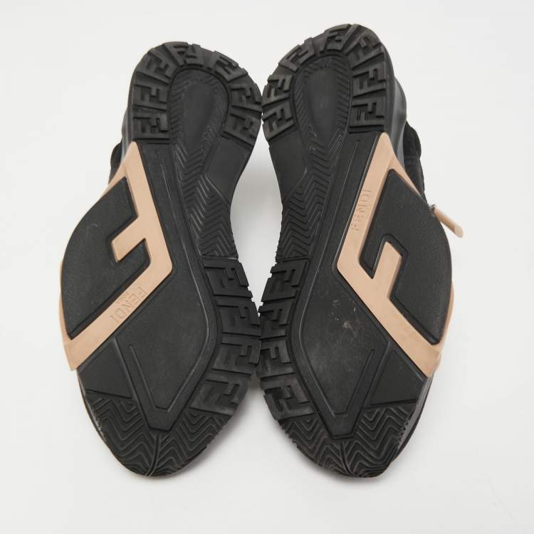 Pre Owned Fendi Black/Peach Suede and Nylon Flow Low Top Sneakers Size 39
