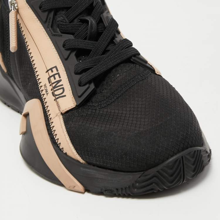 Pre Owned Fendi Black/Peach Suede and Nylon Flow Low Top Sneakers Size 39