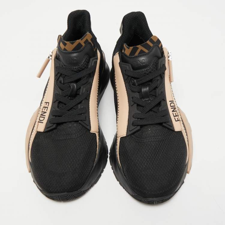 Pre Owned Fendi Black/Peach Suede and Nylon Flow Low Top Sneakers Size 39