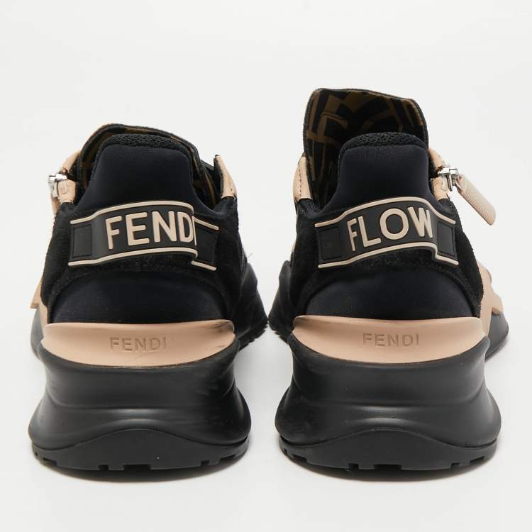 Pre Owned Fendi Black/Peach Suede and Nylon Flow Low Top Sneakers Size 39