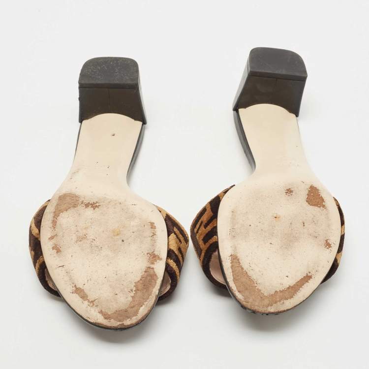 Pre Owned Fendi Two Tone Zucca Velvet Slide Sandals Size 39