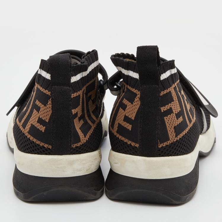 Pre Owned Fendi Brown/Black Zucca Knit Fabric Rockoko Slip On Sneakers Size 38