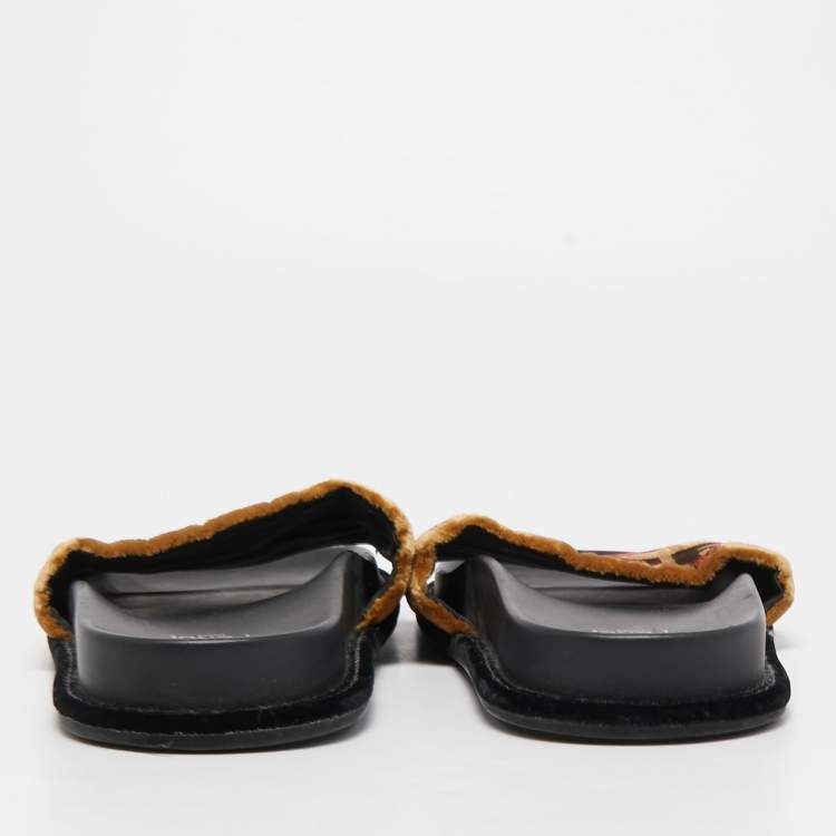Pre Owned Fendi Tricolor Zucca Velvet Flat Slides Size 39