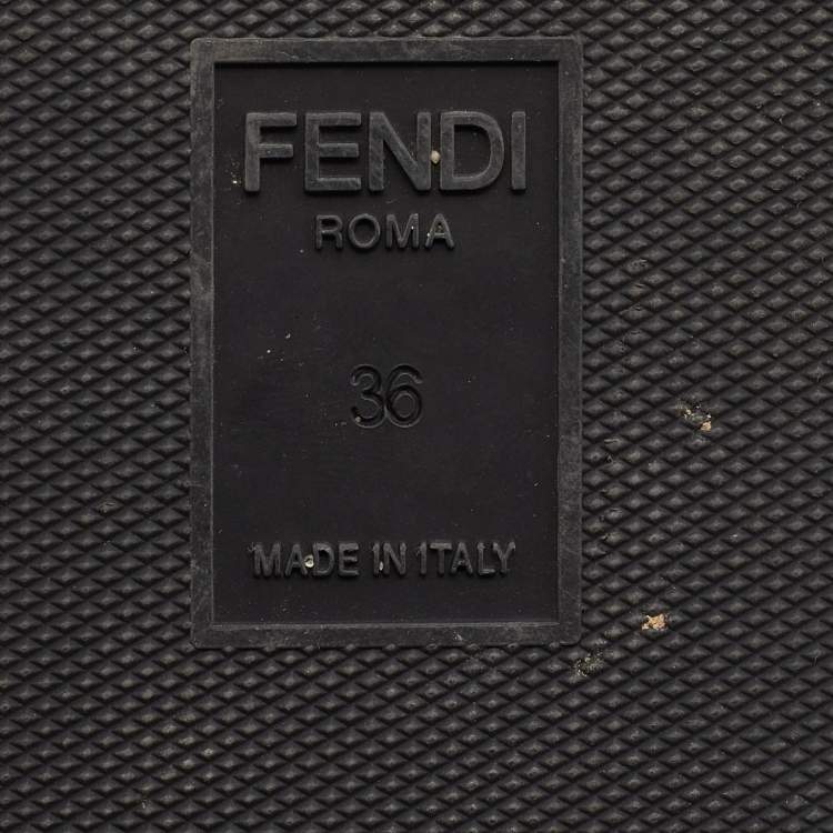 Pre Owned Fendi Black/White Leather Wedge Platform Slide Sandals Size 36