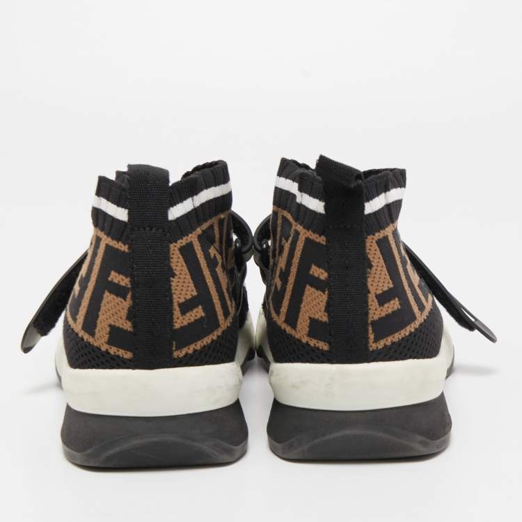 Pre Owned Fendi Black/Brown Zucca Knit Fabric Rockoko Low Top Sneakers Size 39