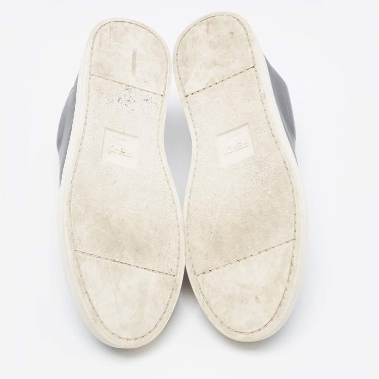 Pre Owned Fendi Grey Leather Rockoko Slip On Sneakers Size 39