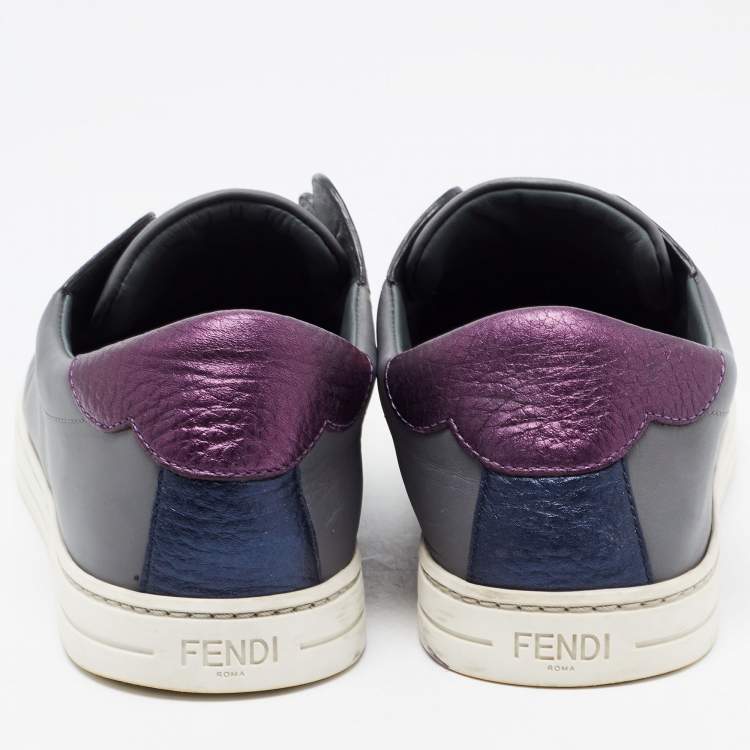Pre Owned Fendi Grey Leather Rockoko Slip On Sneakers Size 39