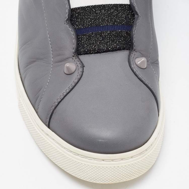 Pre Owned Fendi Grey Leather Rockoko Slip On Sneakers Size 39
