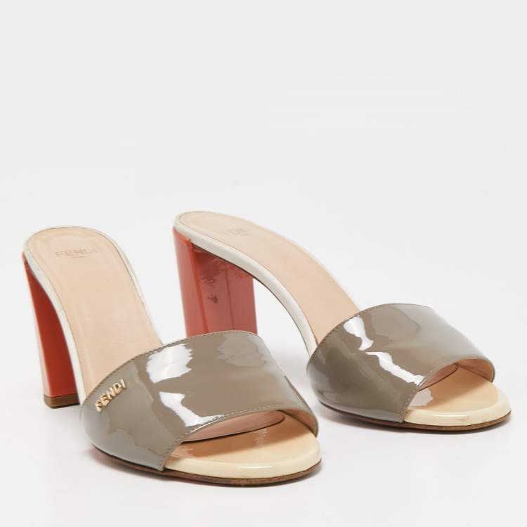 Pre Owned Fendi Tri Color Patent Leather Slide Sandals Size 37.5