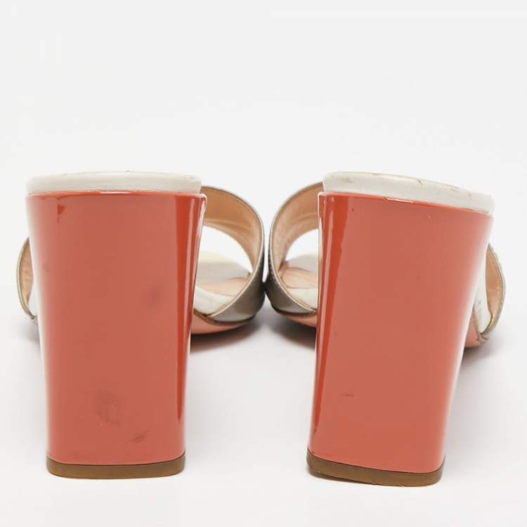 Pre Owned Fendi Tri Color Patent Leather Slide Sandals Size 37.5