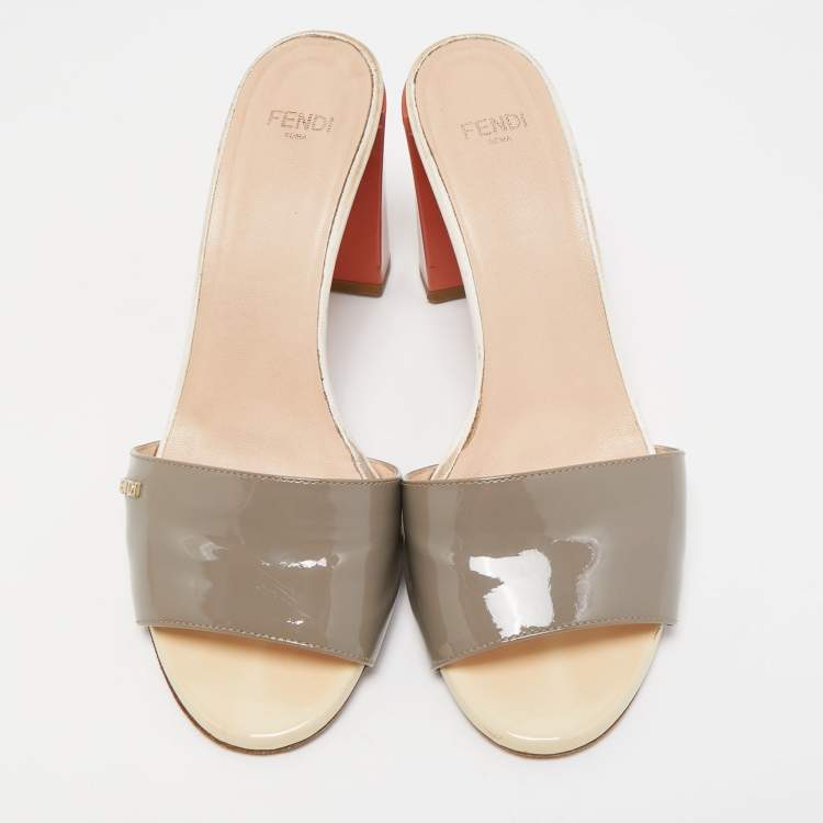 Pre Owned Fendi Tri Color Patent Leather Slide Sandals Size 37.5
