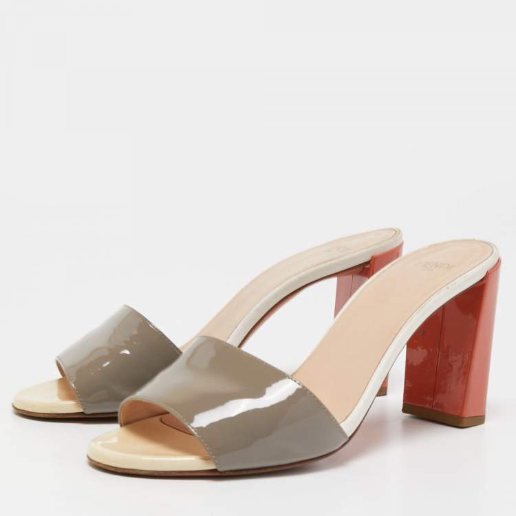 Pre Owned Fendi Tri Color Patent Leather Slide Sandals Size 37.5