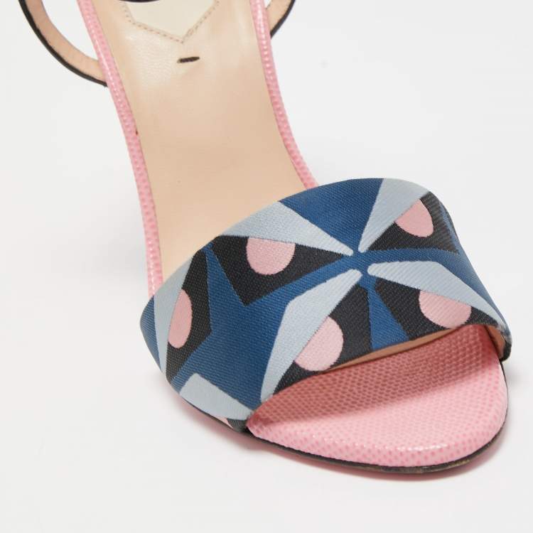مملوكة مسبقًا Fendi Multicolor Fabric And Leather Ankle Strap Sandals Size 37