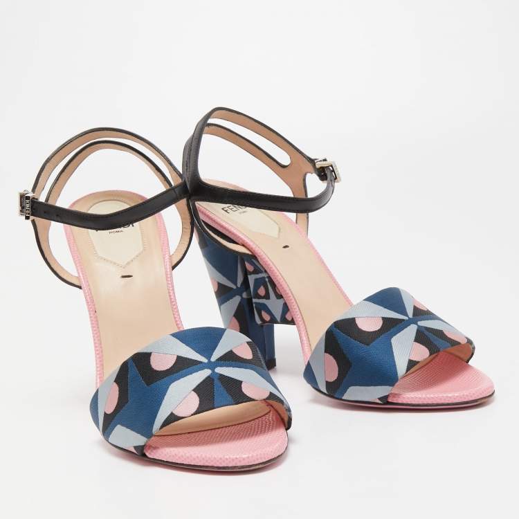 مملوكة مسبقًا Fendi Multicolor Fabric And Leather Ankle Strap Sandals Size 37