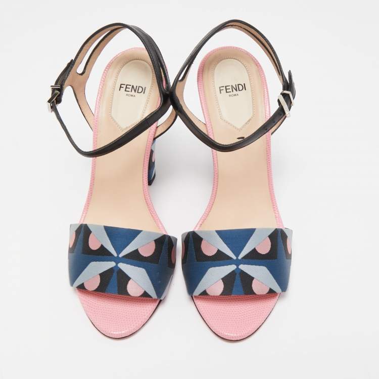 مملوكة مسبقًا Fendi Multicolor Fabric And Leather Ankle Strap Sandals Size 37