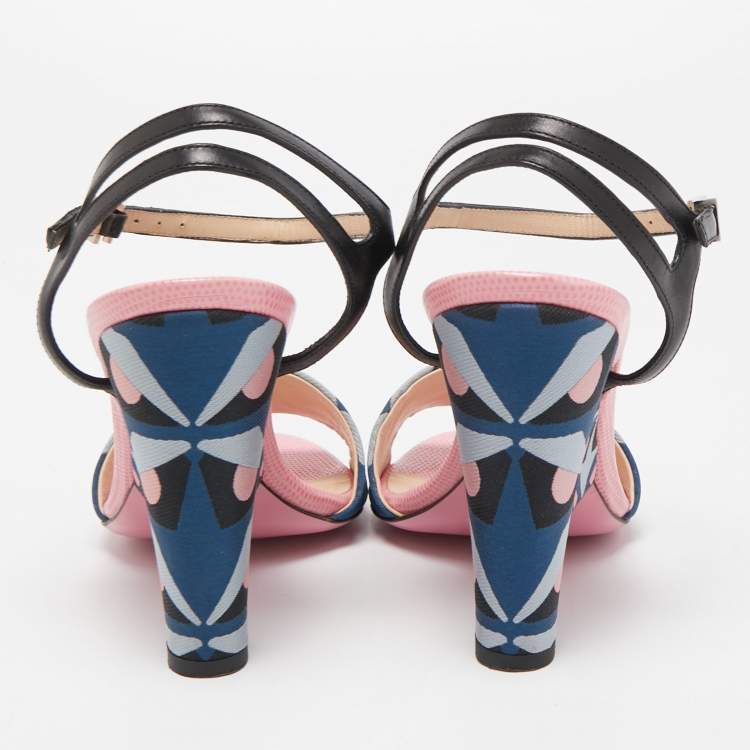 مملوكة مسبقًا Fendi Multicolor Fabric And Leather Ankle Strap Sandals Size 37