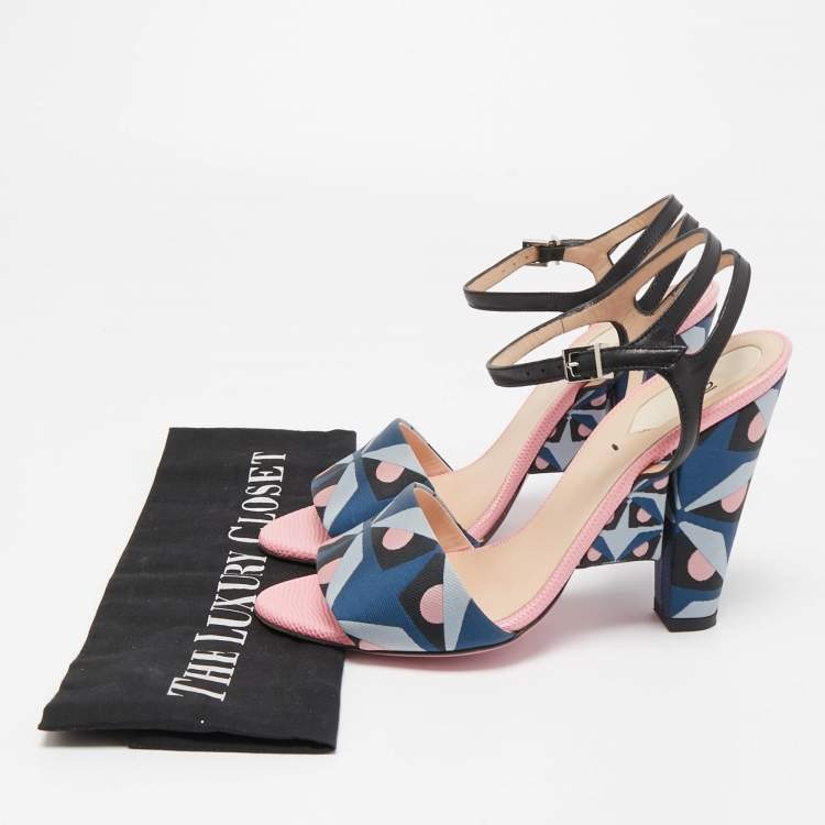 مملوكة مسبقًا Fendi Multicolor Fabric And Leather Ankle Strap Sandals Size 37