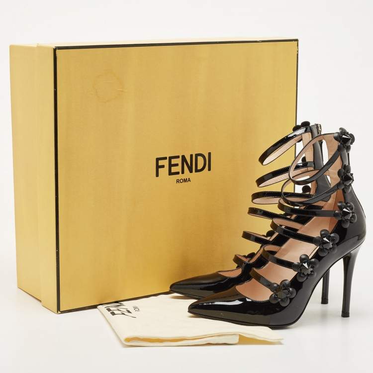 Pre Owned Fendi Black Patent Leather Buckle Pumps Size 36