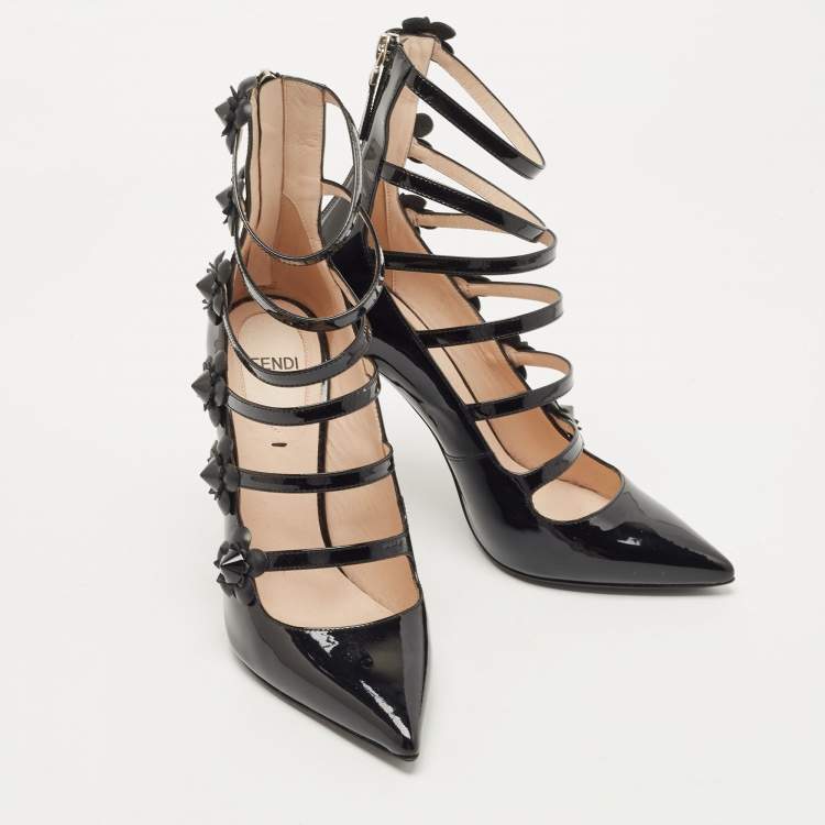 Pre Owned Fendi Black Patent Leather Buckle Pumps Size 36