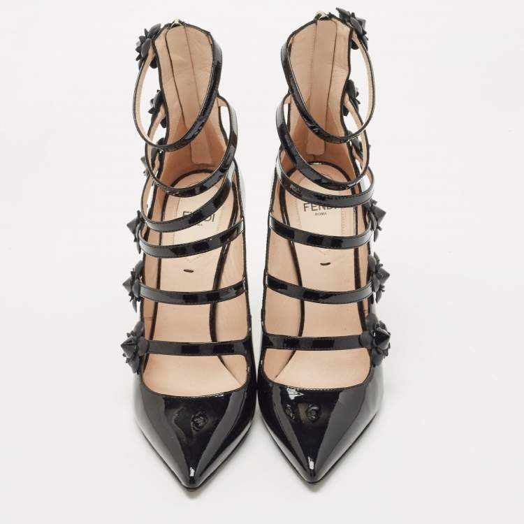 Pre Owned Fendi Black Patent Leather Buckle Pumps Size 36