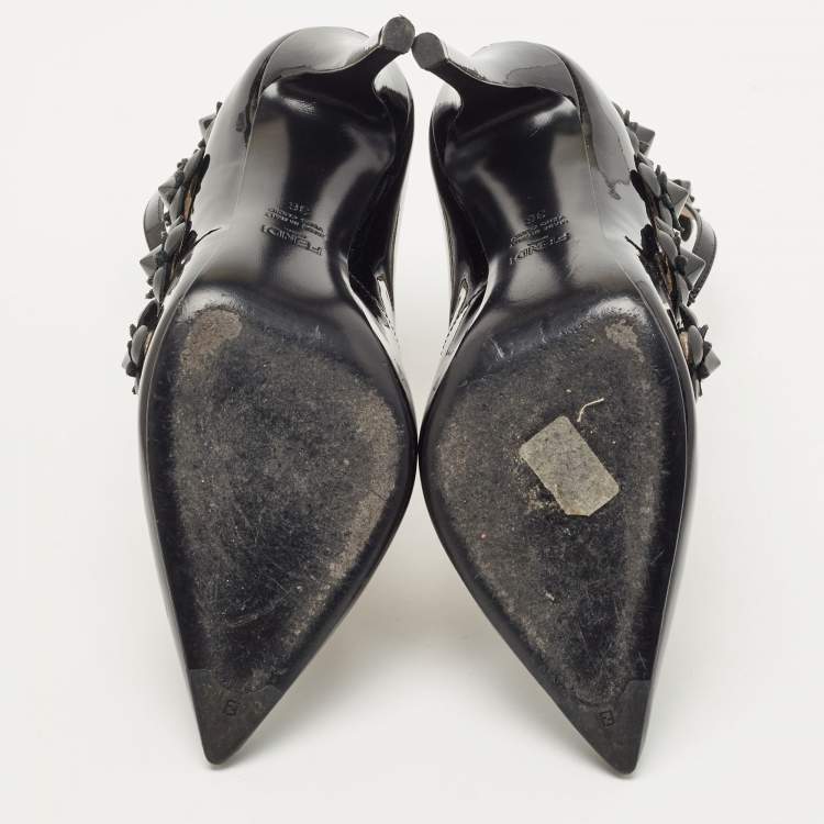 Pre Owned Fendi Black Patent Leather Buckle Pumps Size 36