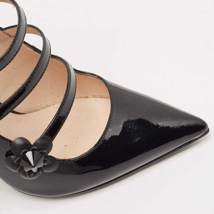Pre Owned Fendi Black Patent Leather Buckle Pumps Size 36