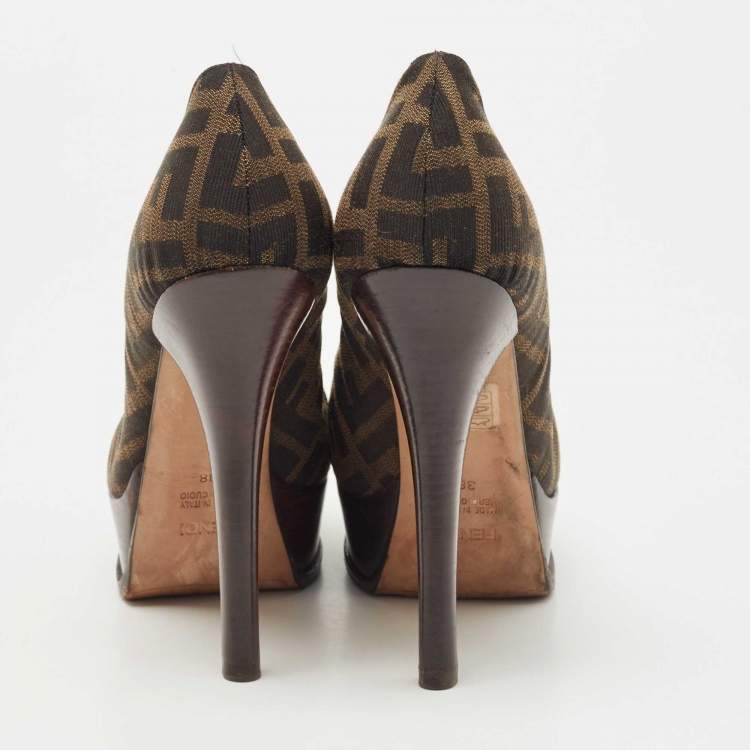Pre Owned Fendi Brown Zucca Canvas Platform Pumps Size 38