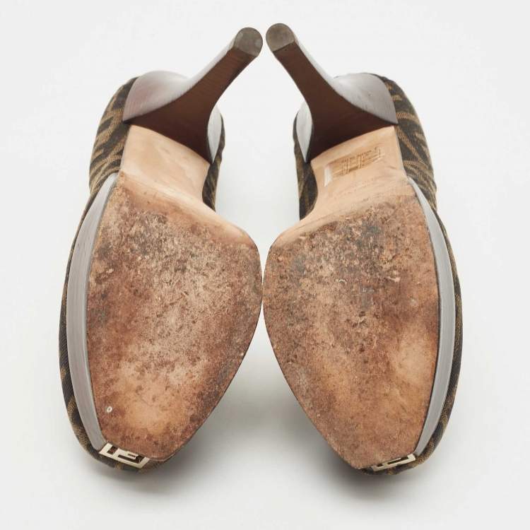 Pre Owned Fendi Brown Zucca Canvas Platform Pumps Size 38