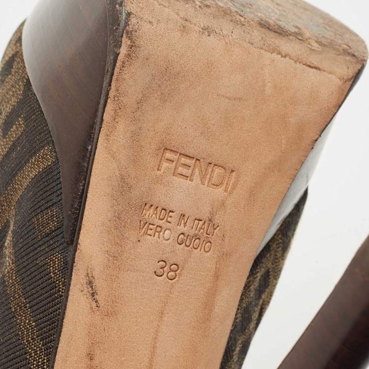 Pre Owned Fendi Brown Zucca Canvas Platform Pumps Size 38