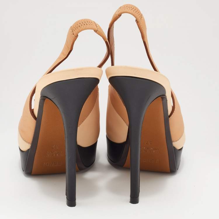 Pre Owned Fendi Multicolor Leather Color Block Peep Toe Slingback Sandals Size 37